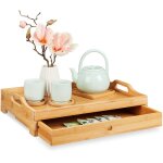 Plateau de service en bambou, petit d�jeuner, en bois, tiroir amovible, poign�es, hlp 10 x 43 x 31 cm, ...