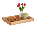 Plateau de service, bois noyer, avec poign�es, bord �lev�, h x l x p : 5 x 46 x 31 cm, nature - relaxdays ...