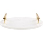 Plateau de service moderne en marbre avec poign�es accessoire maison blanc et dor� argos