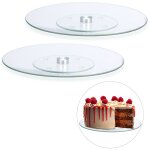 Plateau tournant 360 gteaux, lot de 2, assiette prsentation verre ptisserie 30 cm servir dcorer, ...