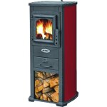 Po�le en acier - fonte lux berna, porte en verre, rouge