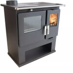 Po�le � bois de cuisine verso cs - 7, 7 kw avec four en inox, plaque sup�rieure en m�tal et sortie de ...
