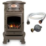 Poele  gaz 3, 4kw fonte vritable provence marron miel + tuyau gaz + detendeur gaz butane universal