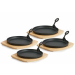 Po�le de service avec sous - plat en bois � 22 cm po�le � griller - bbq - toro