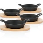 Po�lons en fonte avec dessous en bois (4 pi�ces) � 16 cm d�j� culott�s - preseasoned - bbq - toro