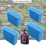Le poisson qui jardine - lot de 4 mousses bleues, de filtration, + bactries 1000ml de remplacement, ...