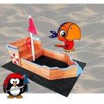 Le poisson qui jardine - bac  sable en forme de bateau design avec barre et drapeau, 160 cm