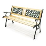 Le poisson qui jardine - banc de jardin en bois et fonte de fer avec dossier  motif double grille