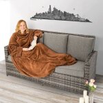 Le poisson qui jardine - grand plaid polaire 180 cm � enfiler avec manches : marron 180 x 150 cm