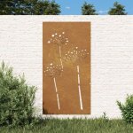 Le poisson qui jardine - plaque tableau dcoration murale jardin : 3 fleurs. en corten - rouille