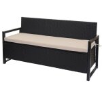 [jamais utilis�] poly - rattan banc 3 places hhg - 596, banc de jardin coffre, rangement coussin d'assise, ...