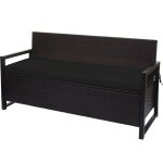 Hegele - poly - rattan banc 3 places hhg - 596, banc de jardin coffre, rangement coussin d'assise, brun, ...