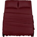 Polyester microfibre parure de lit (4 pi�ces, bordeaux) - 1 drap housse 150x200cm, 1 drap plat 266x259cm ...