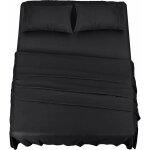 Polyester microfibre parure de lit (4 pi�ces, noire) - 1 drap housse 150x200cm, 1 drap plat 266x259cm ...
