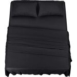 Polyester microfibre parure de lit (4 pi�ces, noire) - 1 drap housse 150x200cm, 1 drap plat 266x259cm ...