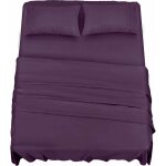 Polyester microfibre parure de lit (4 pi�ces, pourpre) - 1 drap housse 150x200cm, 1 drap plat 266x259cm ...