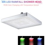Pommeau de douche carr� � led, pomme de douche � effet de pluie, capteur de temp�rature � changement ...