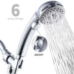 Pommeau de douche chrom� avec bouton stop douchette � main 5 jets au choix pomme de douche picots anticalaire ...