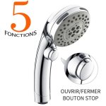 Homelody - pommeau de douche chrom avec bouton stop douchette  main 5 jets au choix pomme de douche ...
