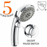 Pommeau de douche chrom� avec bouton stop douchette � main 5 jets au choix pomme de douche picots anticalaire ...