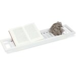 Pont de baignoire tablette de baignoire salle de bain en bambou hxlxp: 4 x 65 x 15 cm, blanc laqué - ... Pont de baignoire tablette de baignoire salle de bain en bambou hxlxp: 4 x 65 x 15 cm, blanc laqué - ...