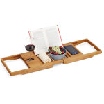 Pont de baignoire xl, avec serre - livre & pour tablette, plateau luxueux, bambou, extensible 70 - 105 ...