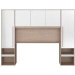 Pont de lit avec rangements - avec leds - l265 cm - coloris : blanc brillant et naturel - velona