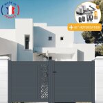 Packit - portail aluminium battant dcoupe laser en kit + motorisation dimensions l. 4000 (entre piliers) ...