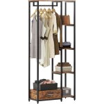 Portant meuble rangement pour v�tements avec �tag�res et tiroir penderie ouverte en acier et mdf, porte ...