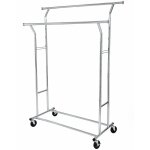 Portant penderie à vêtement métallique double barres extensibles hauteur réglable avec roulettes chrome ... Portant penderie à vêtement métallique double barres extensibles hauteur réglable avec roulettes chrome ...