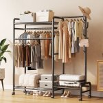 Portant a roulettes vetement, m�tal autoportante portant vetement solide cintre � double piste + compartiment ...