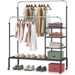 Portant � v�tements � double mobile 135x54cm - 2 barres de suspension r�glables / etag�re � 3 niveaux ...