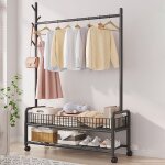 Portant  vtement porte manteau penderie sur pied roulette 90x35x176cm portant  vtements avec 2 tagres ...