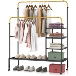 Costway - portant � v�tements roulettes, 2 tringles r�glables en 3 hauteurs, portant vetement solide ...
