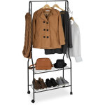 Portant vtement roulettes mtal, penderie, tringle dressing, crochet, garde - robe 2 tagres chaussures, ...