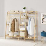 [en. casa] ? portant � v�tements en bambou 139x158x40 cm ? 2 barres de penderie ? 5 �tag�res ? assemblage ...
