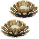 Porte - bougies, lot de 2, design fleur, bougeoir fonte, intrieur, extrieur, hxd: 6x13, 5 cm, dor ...
