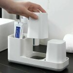 Porte brosse à dent, verre à dent de qualité en plastique avec gobelets, organisateur de salle de bain ... Porte brosse à dent, verre à dent de qualité en plastique avec gobelets, organisateur de salle de bain ...