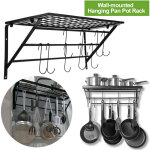 Porte - casseroles industrielle, rack cuisine avec 10 crochets, etagre mural de suspension pour ustensiles ...