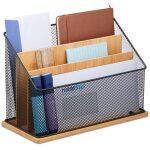 Porte - documents, 3 compartiments, métal & bambou, rangement pour lettres, hxlxp: 20x29x14 cm, nature ... Porte - documents, 3 compartiments, métal & bambou, rangement pour lettres, hxlxp: 20x29x14 cm, nature ...