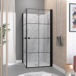 Aurlane - portes de douche en angle 90x90x190 cm - motifs carrs - profils noir mat - black cube