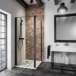 Portes de douche battantes + paroi de retour fixe, verre 5 mm transparent anticalcaire, style atelier ...