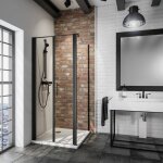 Portes de douche battantes + paroi de retour fixe, verre 5 mm transparent anticalcaire, style atelier ...