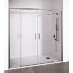 Porte de douche coulissante 2 portes coulissantes + 2 panneaux fixes - verre tremp� 6 mm - argent brillant ...