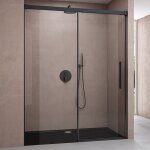Porte de douche coulissante 120x195cm montage r�versible pour niche 120 profil� noir verre de s�curit� ...