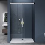 Porte de douche coulissante 140x195cm montage r�versible pour niche 140 profil� chrome verre de s�curit� ...