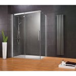 Porte de douche coulissante + paroi de retour fixe, verre 8 mm anticalcaire, profil aspect chrom, manhattan ...
