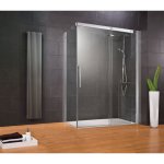 Porte de douche coulissante + paroi de retour fixe, verre 8 mm anticalcaire, profil aspect chrom, manhattan ...