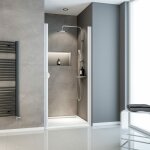 Porte de douche pivotante, 90 x 180 cm, verre transparent 5 mm schulte sunny, profil� blanc