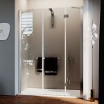 Idralite - porte de douche pivotante h 190 verre transparent avec easy - clean mod. flip porte + fixe ...